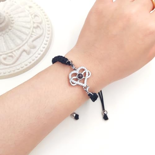 Image of 100 Languages I Love You Bracelet Necklace Heart Projection Bracelets Adjustable Braided Rope Friendship Love Gifts for Mom Best Friends