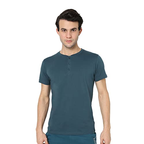 Image of Bewakoof Men Plain Solid Half Sleeve Henley Neck T-Shirt