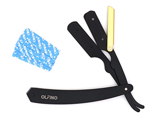 Pack Of 2 Straight Razor Matte Black & Gold With Pouch & 20 Half Blades- Barber Razor Wood Handle Blades Professional Straight Edge Razor Kit, Olfino Straight Razors For Men Kit #TOP5