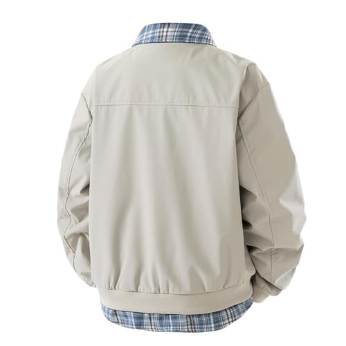 Men Bomber Jacket Faux Two Piece Color Block Plaid Button Down Fashion Coat - image 5