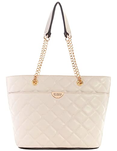 GUESS Women's GS Embroidered Quilted Tote Bag Handbag - Stone