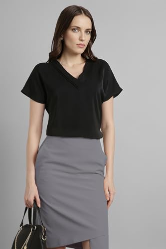 Image of Van Heusen Women's Polyester Regular Fit Half Sleeve V Neck Formal Top