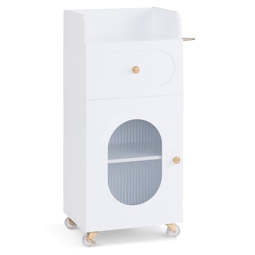 M MCombo Chariot de coiffure avec roulettes et tiroirs, chariot de service blanc, chariot de salon avec 3 étagères et support pour sèche-cheveux,...