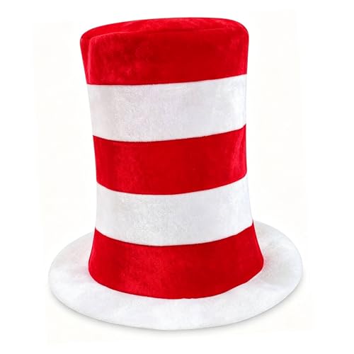 CiuKuic Red and White Striped Top Hat Adult Standard Size Velvet Fabric Cat Hat Costume Halloween Role-Play Party Accessory