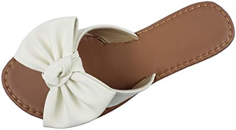 Tiara Slip On Sandal Slide Flat with Knot Bow, White, 7