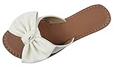 Tiara Slip On Sandal Slide Flat with Knot Bow, White, 7