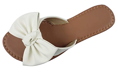 Image of Tiara Women's Bow Sandals, Slip On Flat Slides with Bow Detail | Cute Summer Sandals, Cushioned for All-Day Comfort - Great for Beach, Vacation & Everyday Wear