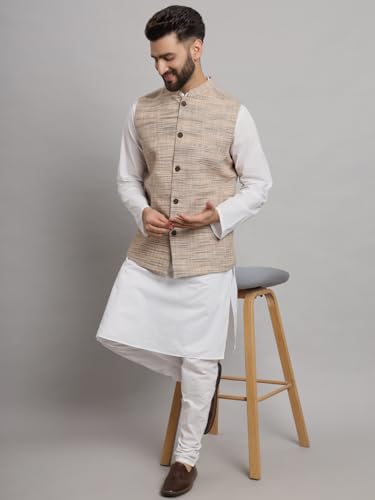 Image of LATEST CHIKAN Men's Traditional Cotton Solid Nehru Jacket /Waistcoat