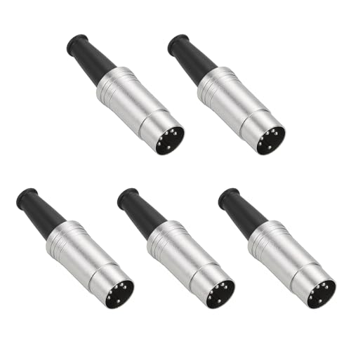 sourcing map 5-Pin DIN Male Plug Connector Male Socket Solder Terminals Connector Cable Adapter for Microphone Amplifiers Digital Audio Devices,Pack of 2 Silver Black