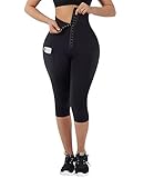 FeelinGirl High Waist Tummy Control Leggings for Women Waist Trainer Corset Compression Yoga Pants with Pockets Black Capris