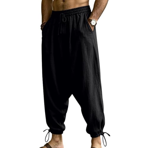 HIMEKEY Jogger Harem Homme mélange Lin Taille élastique décontracté