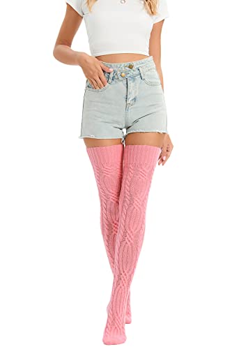Image of YELAIVP Women's Thigh High Socks Over Knee Cable Knit Boot Stockings Winter Long Warm Leg Warmers