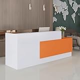 GUQASDV Reception Table, Bürotheke Reception Tisch, Reception Desk Modern, Empfangstresen für Praxis Verbundholz für Salons, Einzelhandelsgeschäfte(White+orange,1.4m)