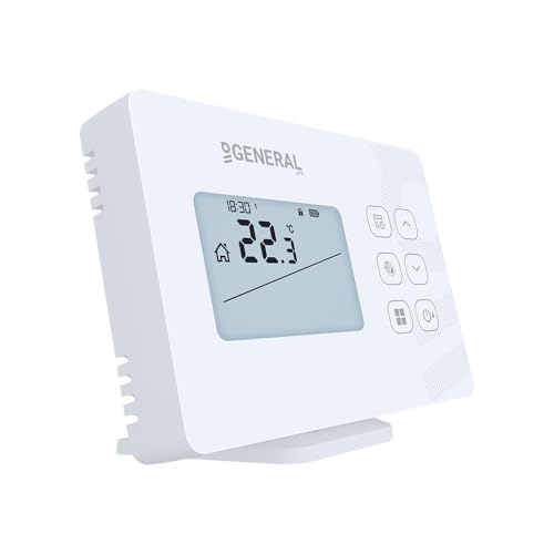 GENERAL Life Smart Wi-Fi Room Thermostat with Receiver Included, Touch Screen Programmable Controller for Central Heating & Heat Pump, Alexa & Google Compatible, Wall-Mounted, White – Mitra HT340S