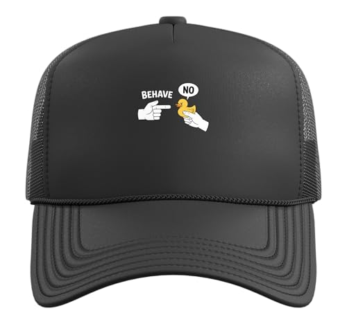 Behave No Dishonest Duck Funny Rubber Duck Meme Cartoon Trucker Hat with Adjustable Mesh Back, Black
