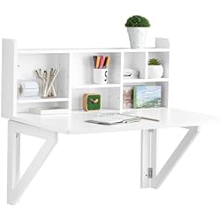 Estanteria Con Mesa Abatible SoBuy FWT07-II-W Mesa Plegable de Pared con Estante Integrado Mesa de Escritorio Color Blanco Mesa de Ordenador 90 x 60 x 78 cm ES