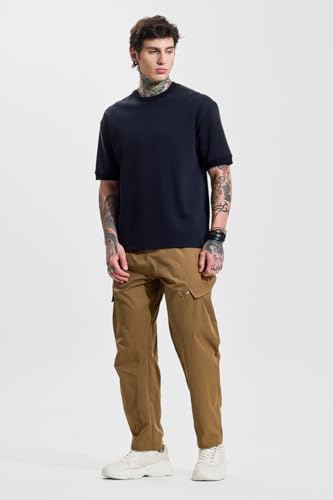 Image of SNITCH Men Cargo Pants | Relaxed Fit with Utility Pockets & Plain Pattern | Premium Cotton Blend Fabric for Casual Wear, College Wear & Street Style