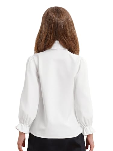 Kids Girls Ruffle Collar Bowknot Button Down Shirt Puff Long Sleeve White Blouse Top School Uniform2