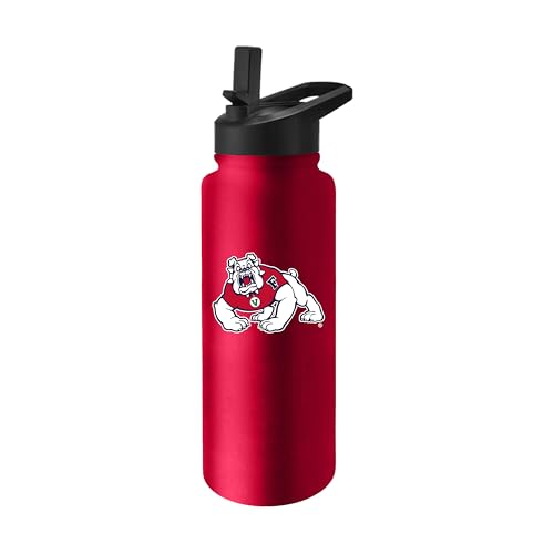 Image of Logo Brands NCAA Fresno State Bulldogs 34 oz Stainless Steel Quencher Bottle - Team Color, Straw Included, No-Spill Lid, Easy Carry Handle - Keeps Drinks Cold For Hours