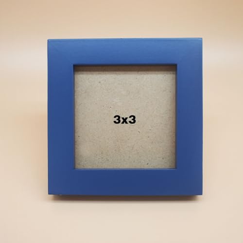 Image of 3x3 Picture Frame Solid Wood,Blue. Table Top or Wall Mount Photo Frames with Plastic Glass for 3x3 Inches Pictures, Modern Home Office Decor