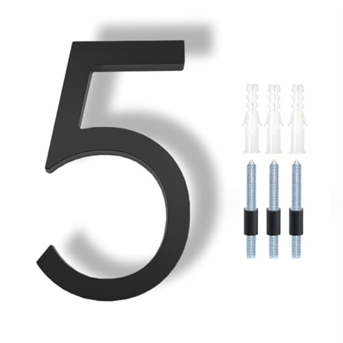 HKFENG Placas flotantes de números de casa de 5 pulgadas, letrero de número de casa, placas de números de casa para exteriores, números de puerta modernos, señalización, aleación de zinc, color negro
