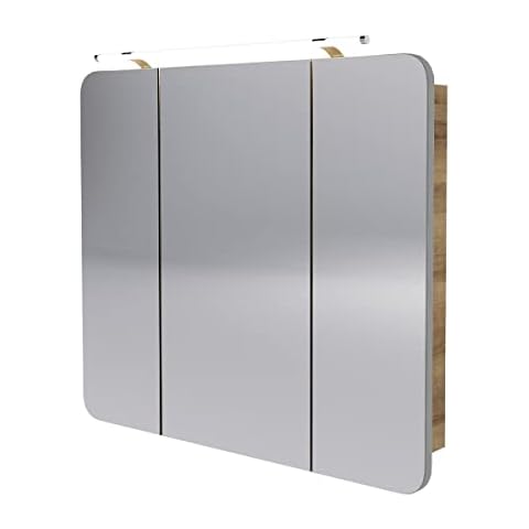 FACKELMANN Milano Spiegelschrank mit LED-Beleuchtung - Alibertschrank 3-türig fürs Badezimmer - Badschrank mit Spiegelfläche in Holz braun Cover