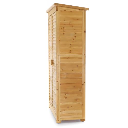 Wiltec Gartenhaus mit Lamellentür aus Fichtenholz mit Bitumendach 870x465x1600mm für Garten, Terrasse & Balkon Gerätehaus Geräteschuppen Holzhaus Werkzeugschrank