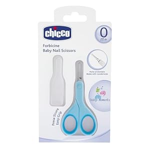 Chicco Nail Scissors for Babies and Children, Stainless Steel Baby Scissors with Curved Blades and Rounded Tips, Protective Case, Non-Slip Rubber Handle, Baby Accessories for Newborns from 0 Months
