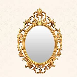 HOMETASTE Wall Mounted Makeup Mirror and Dressing Mirror,Decorative Wall Mirror Vintage Hanging Mirror for Bedroom Living-Room,Vintage Cosmetic Mirror Dressing Mirror (Small gold Mirror_48x70cm)