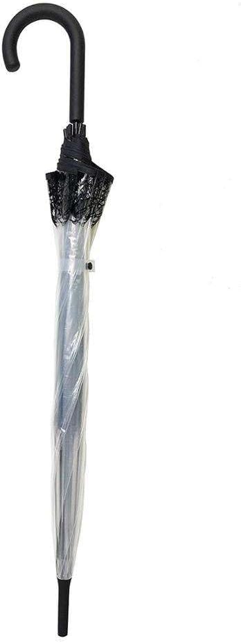 Clear Dome Wedding Umbrella for Women – Transparent Bubble Bridal Umbrella with Lace Trim and Black Hook Handle, Windproof See-Through Dome