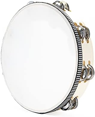 Musfunny Tambourine 10" Hand Held Drum ,Double Jingles Tambourines with 8 Pairs Metal Bell Drum Hand Percussion for Adults Church Party (10 inch Natural)