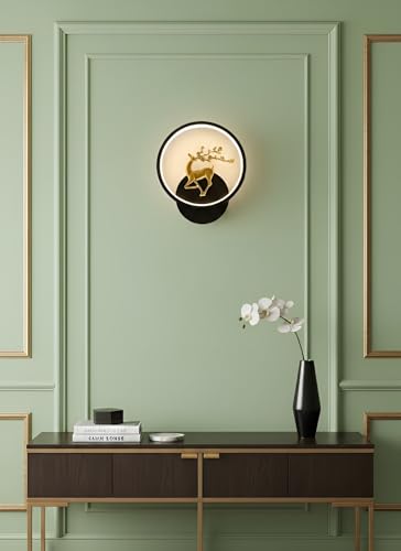 Image of Modern LED Wall Lamp-2 Round Deer Design | Metal Decorative Wall Light for Living Room, Bedroom, Home Decor | Energy-Efficient LED | 3 Color Modes- Warm White, Natural White & Cool White