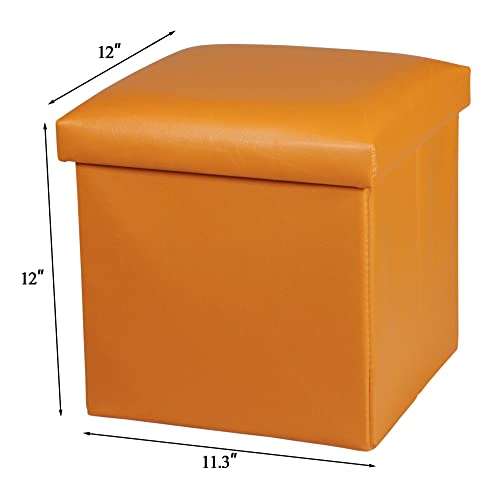 Nisuns Ot01 Leather Folding Storage Ottoman Cube Footrest Seat, 12 X 12 X 12 Inches (Orange) #TOP2