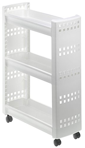 Sundis Blanc Presto Ordenación de Fácil Montaje con Ruedas y 3 Baldas para Encajar Entre Dos Muebles o como Apoyo para Verduras, Salsas, etc, Talla única