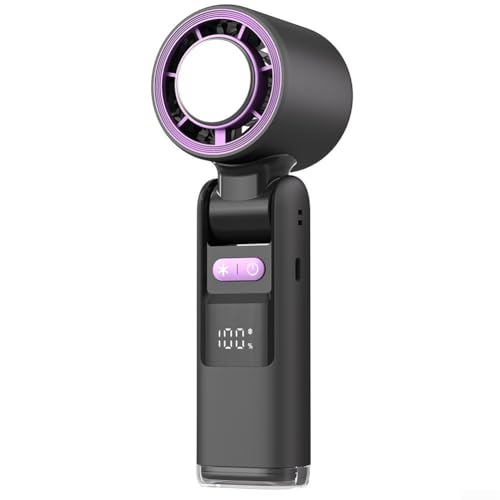 Yuanpgky Mini ventilador USB portátil con pantalla digital, 100 ajustes de velocidad, ventilador de turbina de mano recargable para interiores y exteriores, camping, viajes, uso en casa y oficina