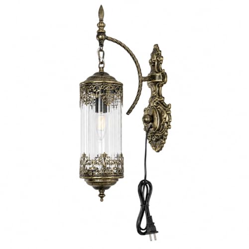 Image of Rustic Gothic Plug in Wall Sconce with Glass