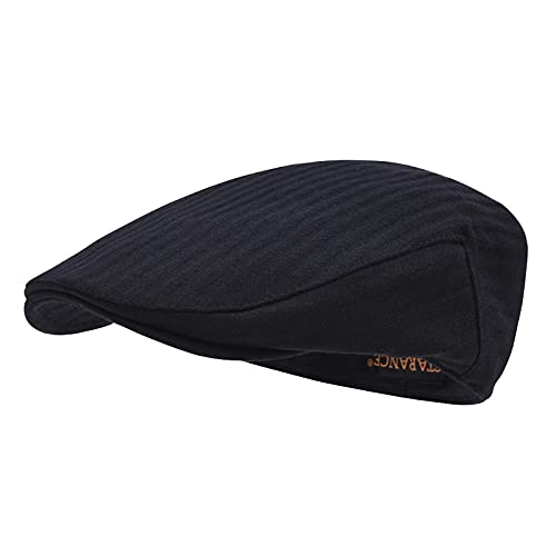 STARANCE Men Hat Wool Blend Newsboy Ivy Tweed Flat Cap (Black, 7 1/2)