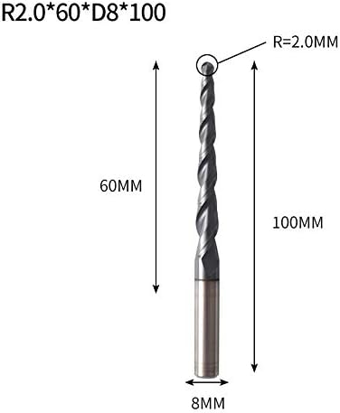 1PC Carbide Ball Nose End Mills 3.175mm 4mm 6mm 8mm Ball Nose Tapered End Mill Router Bits CNC Taper Wood Metal Milling Cutter (Cutting Edge Length : R2X60XD8X100L)