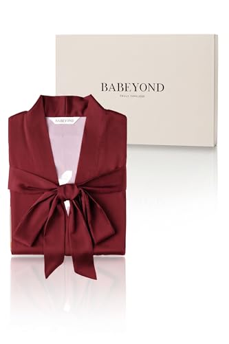 Image of BABEYOND Kimono Robe Cover up with Box Long Floral Satin Sleepwear Silky Bathrobe Bachelorette Robe