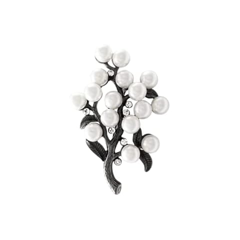 Isaac Kieran Black Finish 8mm Faux Pearls with White Crystals Brooch Cover