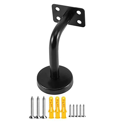 KMERCE - Soportes de Mano para Escalera, Rampa de Acero Inoxidable, 60 x 80 mm, para Apoyo o Barandilla Interior y Exterior (1, Negro+Junta Plana)