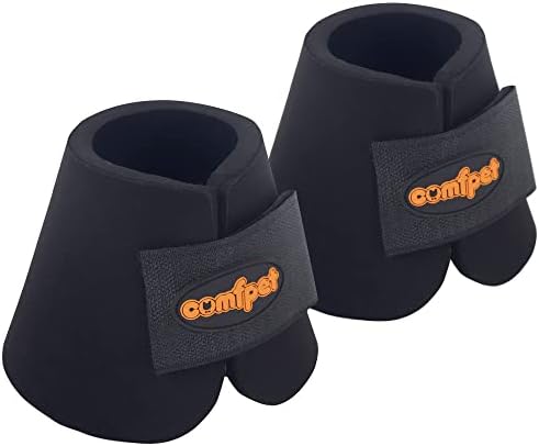COMFPET Bell Boots for Horse, Horse Overreach Boots, Thick Neoprene Protect Hoof and Bulb Cushioning, 2 Pack, Large(Black)