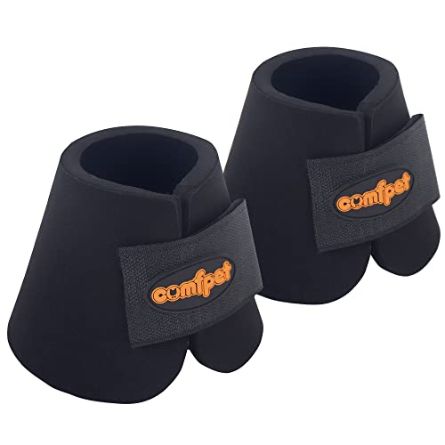 COMFPET Bell Boots for Horse, Horse Overreach Boots, Thick Neoprene Protect Hoof and Bulb Cushioning, 2 Pack, Large(Black)