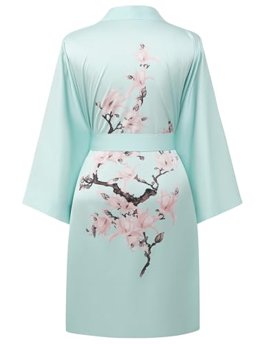 Image of BABEYOND Kimono Robe Cover up Short Satin Floral Silky Kimono Blouse Loose Bachelorette Party Robe