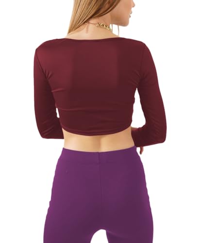 Image of THE BLAZZE Women's Cotton Regular Fit Stretchable Deep V Neck Full Sleeve Readymade Crop Top T- Shirt for Women L474