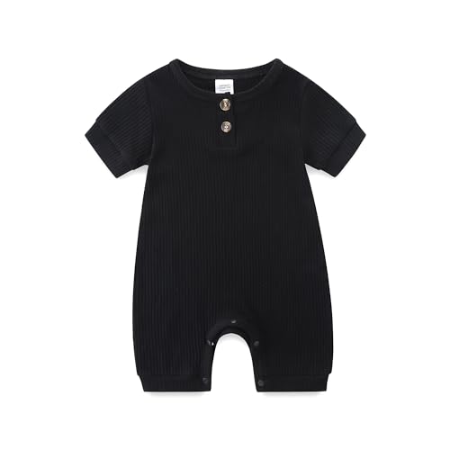 Image of Unisex Newborn Baby Romper Ribbed Onesie Infant Long/Short Sleeve Jumpsuit