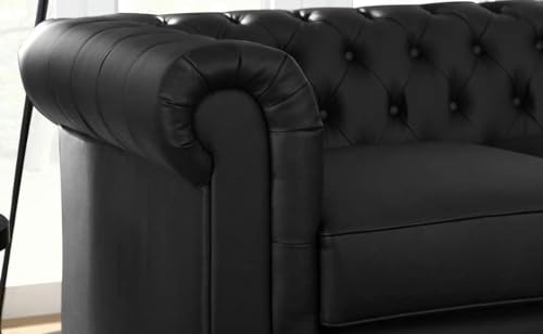 Image of A to Z Furniture Wood Classic 3+2=5 Seater Sofa Set Luxury Chesterfield Leatherette Sofa in for Home Living Room & Office (Black)