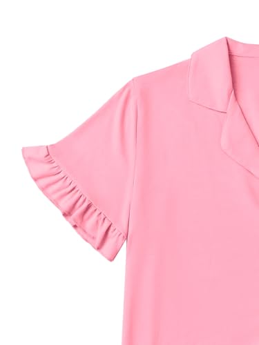 LYANER Women's Button Down V Neck Short Sleeve Ruffle Trim Top with Shorts Sleepwear Pajamas Set4