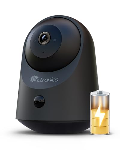 Ctronics 2K 3MP Akku Überwachungskamera Innen WLAN, 100% Kabellos, 20m Infrarot Nachtsicht, App & PC, FTP/128GB SD/Cloud, 360° PTZ Überwachung, PIR-Erkennung, Zwei-Wege-Audio, 2,4GHz WiFi