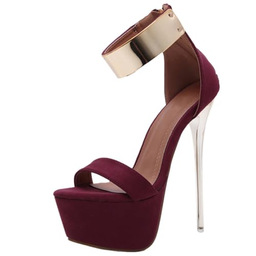Sandales d'été sexy pour femmes SECFOU à talon fin en daim chic